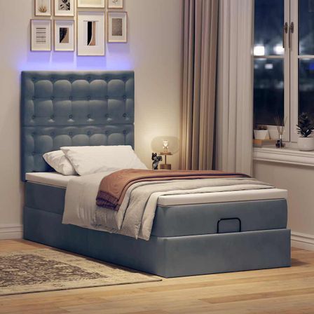 Cadre de lit ottoman et matelas gris foncé 90x200 cm velours