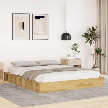 Cadre de lit sans matelas 135x190 cm bois massif de chêne