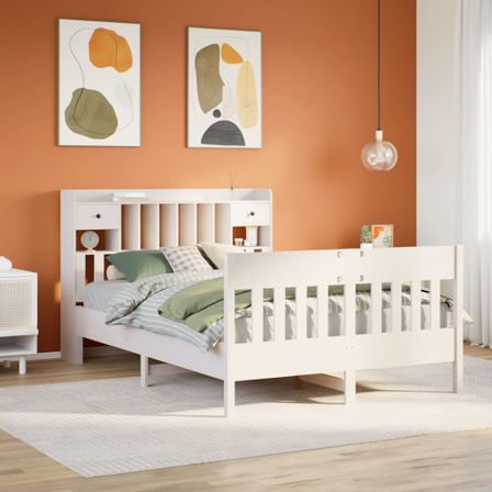 Cadre de lit sans matelas blanc 150x200 cm bois de pin massif