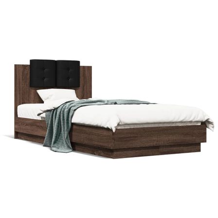 Cadre de lit tête de lit et lumières LED chêne marron 75x190 cm