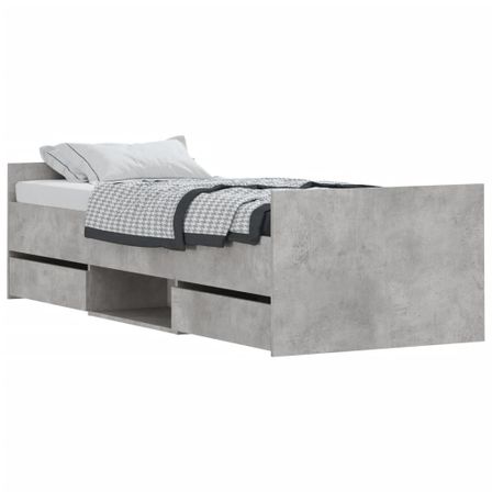 Cadre de lit tête de lit et pied de lit gris béton 75x190 cm