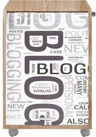 Caisson à rideau sur roulettes 2 tiroirs bois clair imprimé blog Orga 70 cm