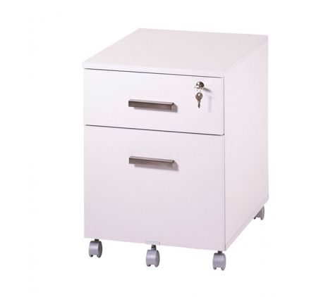 Caisson de bureau 2 tiroirs HUBLO blanc avec plumier – Rangement mobile pour dossiers suspendus