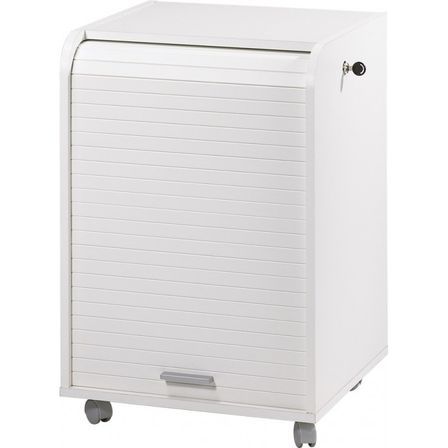 Caisson de bureau à rideau ORGA 70 cm blanc – Meuble mobile avec 2 tiroirs et rangement dossiers suspendus