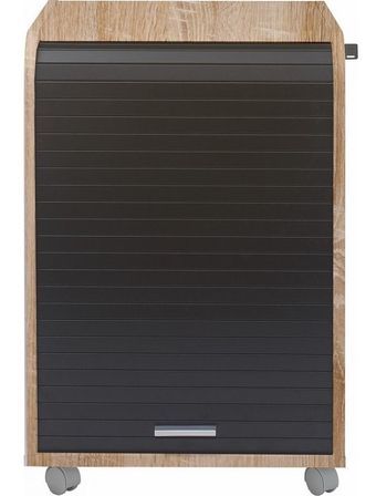 Caisson de bureau à rideau ORGA 70 cm chêne clair – Meuble mobile avec tiroirs et rangement dossiers