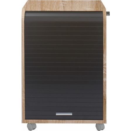 Caisson de bureau à rideau ORGA 70 cm chêne clair – Meuble mobile avec tiroirs et rangement dossiers
