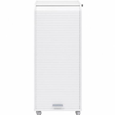 Caisson de bureau blanc à rideau ORGA 110 cm – Meuble mobile avec tiroirs et rangement dossiers