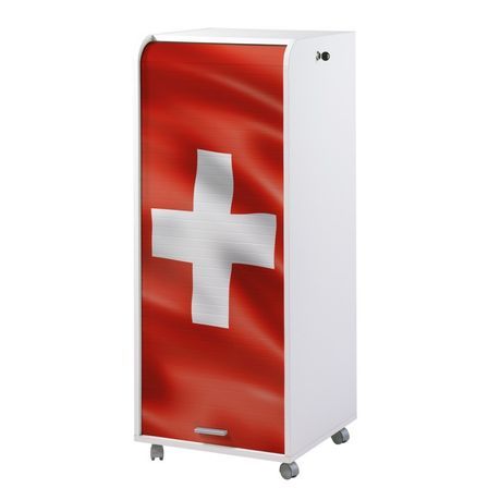 Caisson de bureau blanc à rideau ORGA 110 cm – Meuble mobile avec tiroirs et rangement dossiers