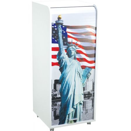 Caisson de bureau blanc à rideau ORGA 110 cm – Meuble mobile avec tiroirs et rangement dossiers