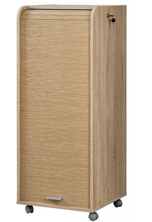 Caisson de bureau chêne clair à rideau ORGA 110 cm – Meuble mobile avec tiroirs et rangement dossiers