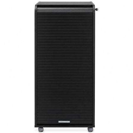Caisson de bureau noir à rideau ORGA 110 cm – Meuble mobile avec tiroirs et rangement dossiers