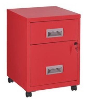 Caisson sur roulettes 2 tiroirs métal rouge Uselly