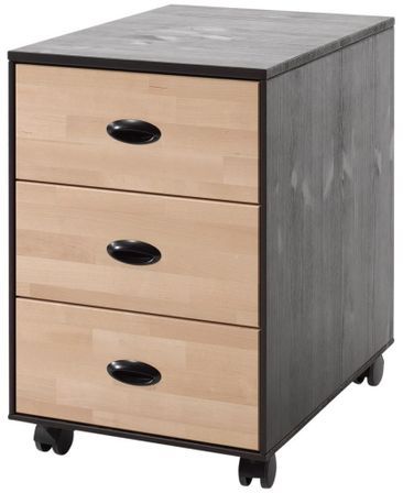 Caisson sur roulettes 3 tiroirs bois massif clair et gris Arna