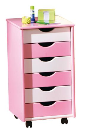 Caisson sur roulettes 6 tiroirs bois rose et blanc Rubi