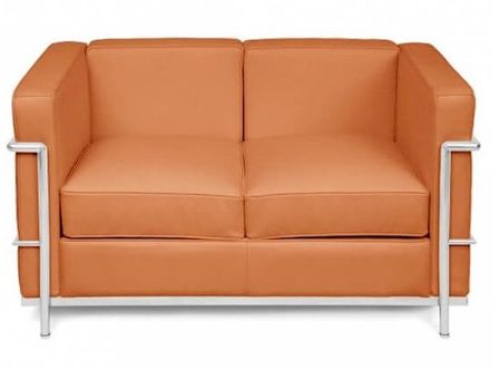 Canapé 2 places cuir marron et métal Kubik