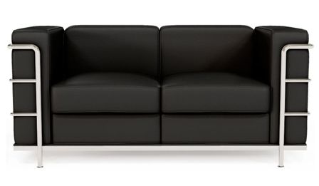 Canapé 2 places cuir noir et métal Kubik