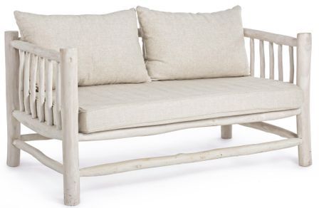 Canapé 2 places SAKY en bois massif de teck blanchi – coussins déhoussables – 140 cm
