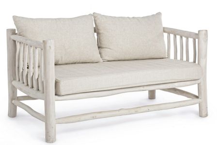 Canapé 2 places SAHEL en bois massif de teck blanchi – Coussins déhoussables – 140 cm
