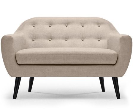 Canapé 2 places tissu beige et pieds bois noir Lalis