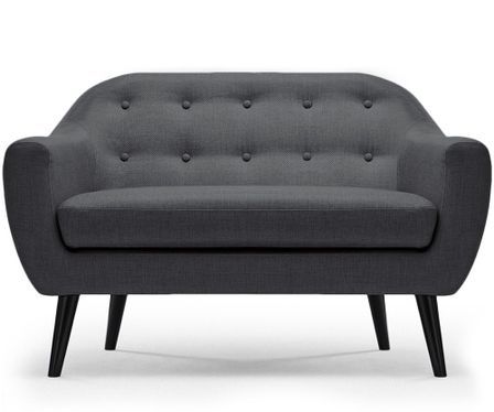 Canapé 2 places tissu gris foncé et pieds bois noir Lalis