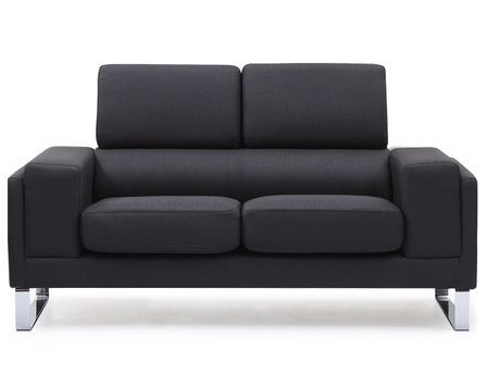 Canapé 2 places tissu noir et pieds métal argenté Medra