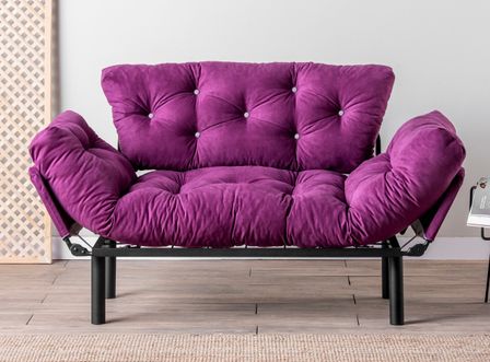 Canapé 2 places transformable en lit tissu violet Pliaz 155 cm