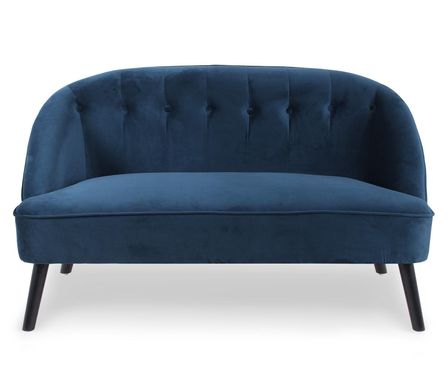 Canapé 2 places velours bleu et pieds bois noir Sandy