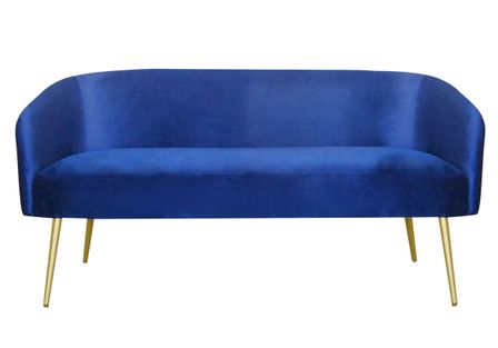 Canapé 2 places velours bleu et pieds métal doré Goldy