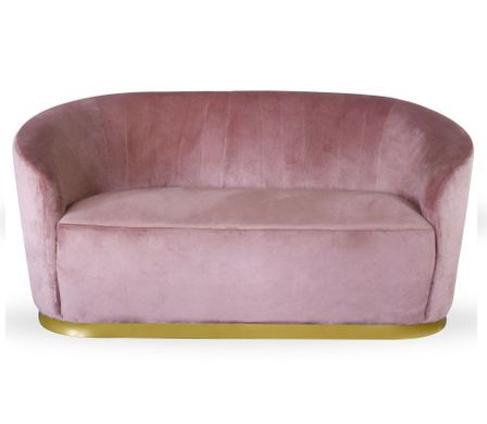 Canapé 2 places velours rose et pied métal doré Arora