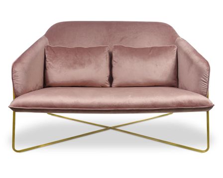 Canapé 2 places velours rose et pieds métal doré Luciole 130 cm