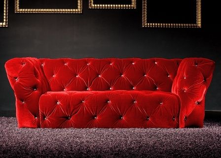 Canapé 2 places Velours Rouge Royal Chesterfield