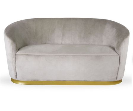 Canapé 2 places velours taupe et pied métal doré Arora