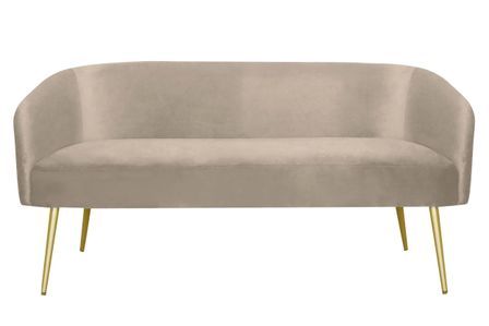 Canapé 2 places velours taupe et pieds métal doré Goldy