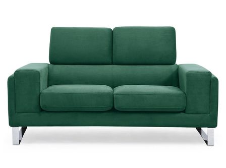 Canapé 2 places velours vert et pieds métal argenté Medra
