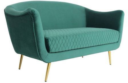 Canapé 2 places velours vert et pieds métal doré Dahlia