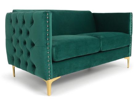 Canapé 2 places velours vert et pieds métal doré Josua