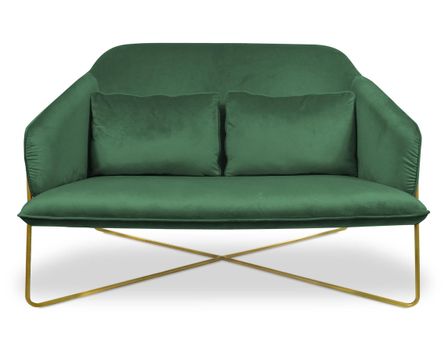 Canapé 2 places velours vert et pieds métal doré Luciole 130 cm