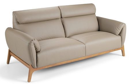 Canapé 3 places contemporain capitonné bois noyer et cuir Bima