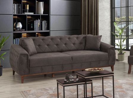 Canapé 3 places convertible avec rangement tissu anthracite Angela 225 cm