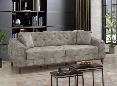 Canapé 3 places convertible avec rangement tissu gris Angela 225 cm