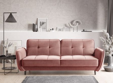 Canapé 3 places convertible en velours BOZA - Pieds bois noir