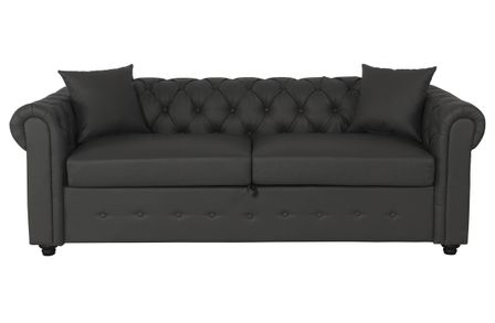 Canapé 3 places convertible simili cuir gris foncé Omin 206 cm