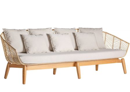 Canapé 3 places en bois naturel et rotin LOZANE - Confort et élégance artisanale