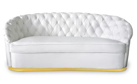 Canapé 3 places simili cuir blanc et pied métal doré Naryel 200 cm