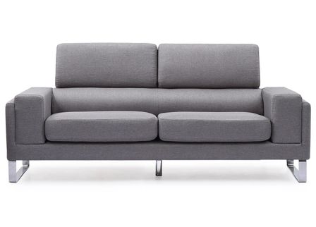 Canapé 3 places tissu gris clair et pieds métal argenté Medra