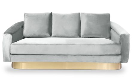 Canapé 3 places velours argenté et pied métal doré Pakren 186 cm