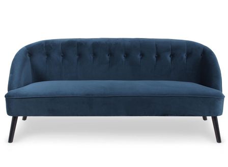 Canapé 3 places velours bleu et pieds bois noir Sandy