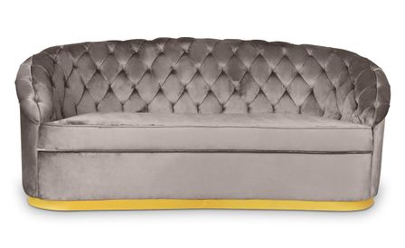 Canapé 3 places velours marron et pied métal doré Naryel 200 cm