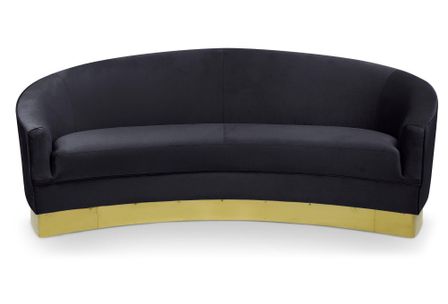 Canapé 3 places velours noir et pied métal doré Illem