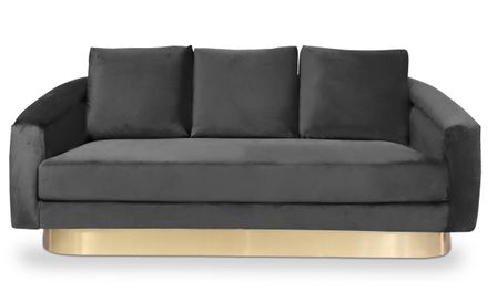 Canapé 3 places velours noir et pied métal doré Pakren 186 cm